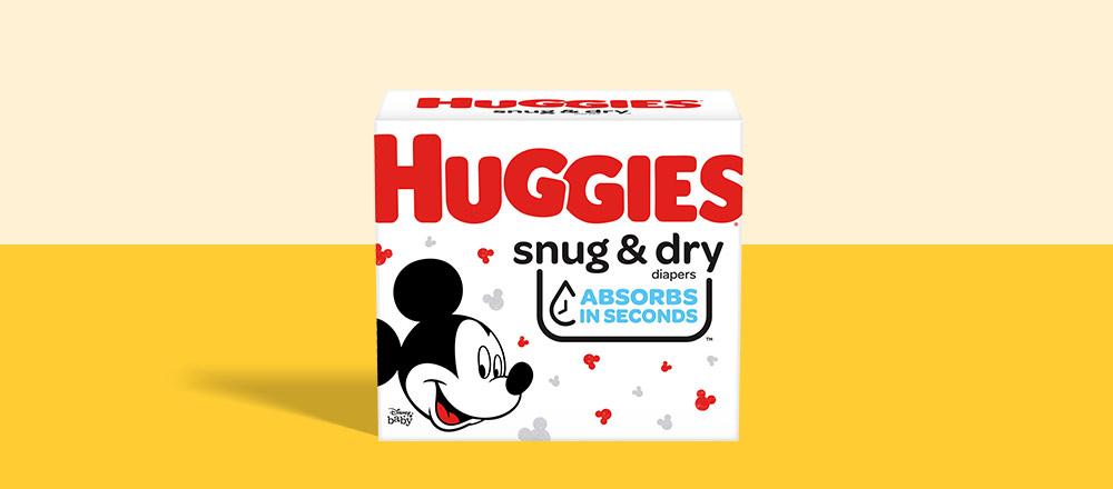 A box of Huggies Snug and Dry diapers